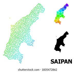 Pixel Spektrum, und monochrome Karte von Saipan Island, und schwarze Tag. Vektorstruktur wird aus Karte von Saipan Island mit Kreisen erstellt. Collage ist nützlich für geografische Vorlagen.