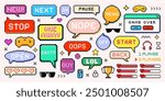 Pixel speech bubble, dialogue box, retro game icon and flash message frame collection for mobile app or computer video game technology. 8 bit pixel game element or symbol. Cyberspace online gaming art