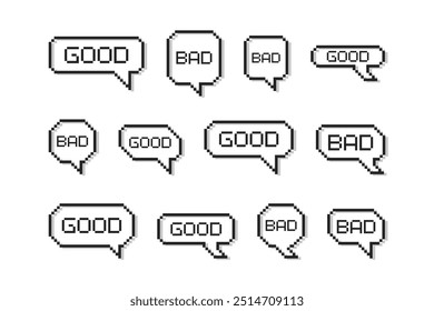 pixel speech bubble. pixel bubble good, bad