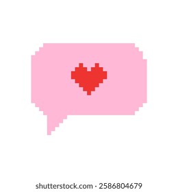 Pixel speech bubble with heart. Hand drawn vector illustration for online relationships, social media themes, dating apps and follower engagement.