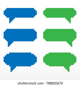 Pixel speech bubble, with place for text boxes, dialog boxes text message set.