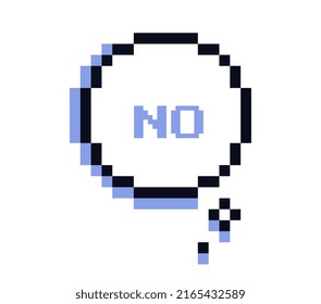 Pixel speech bubble. Round cloud with inscription No. Notice, alert and warning for retro style website. Interaction and communication in old games and programs. Cartoon flat vector illustration