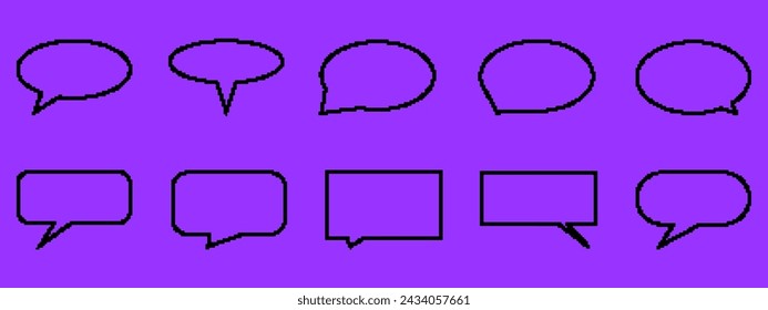 Pixel speech bubble set. Pixel art element for dialog box. Computer 8 bit graphic. Speech bubble retro design. Vector illustration