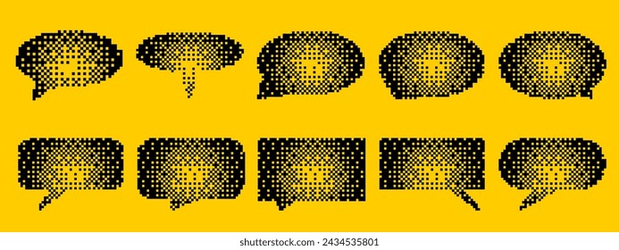 Pixel speech bubble set. Pixel art element for dialog box. Computer 8 bit graphic. Speech bubble retro design. Vector illustration