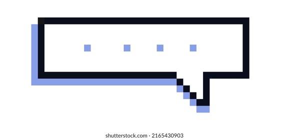 Pixel speech bubble. Square cloud with dots. Notification in applications and announcement on website. Retro and old style social media stickers, 80s and 90s. Cartoon flat vector illustration