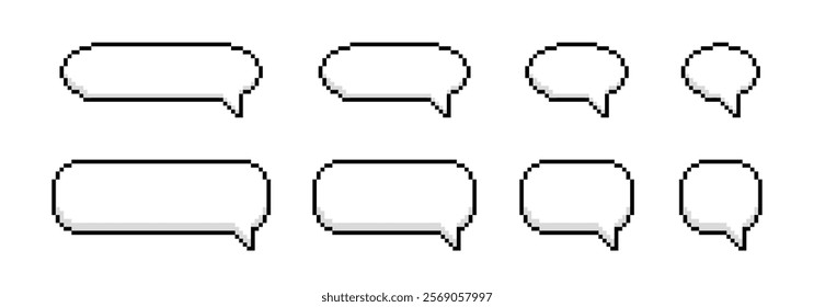 Pixel speech bubbles. 8 bit retro message bubble. Vintage computer game pixel chatting