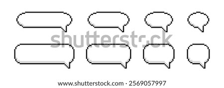 Pixel speech bubbles. 8 bit retro message bubble. Vintage computer game pixel chatting