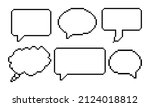 Pixel speech bubbles. Pixel speech bubble icon. Set of 6 empty pixelated speech bubbles. Vector illustration EPS 10