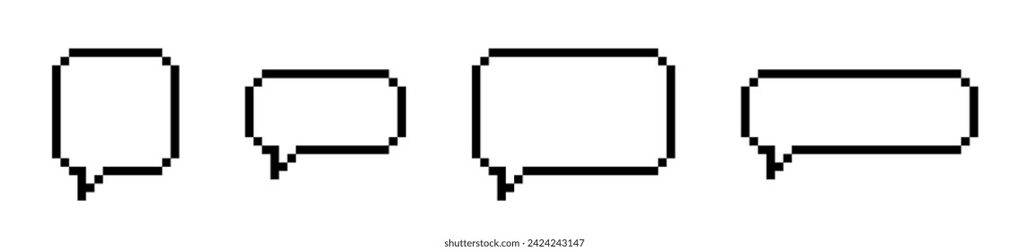 Burbujas de píxeles. Burbujas de diálogo o voz de chat en estilo pixel art. Burbujas de voz pixeladas. 