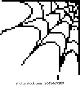 Pixel spider web vector with a retro, 8-bit style. Ideal for gaming graphics, Halloween designs, digital art, spooky themes, or vintage-inspired creative projects.