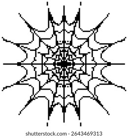 Pixel spider web vector with a retro, 8-bit style. Ideal for gaming graphics, Halloween designs, digital art, spooky themes, or vintage-inspired creative projects.