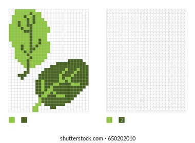 Pixel spinach in the coloring page with numbered squares, vector illustration