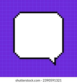 Pixel square dialog box on a bright purple background. Illustration in the style of an 8-bit retro game, controller, cute frame for inscriptions.