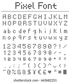 pixel square font, letters numbers and punctuation