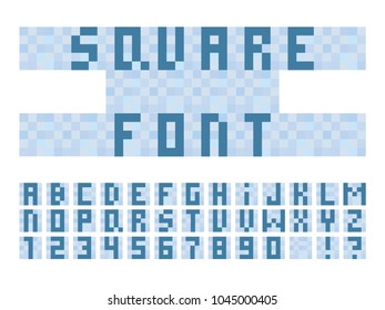 Pixel square font. Vector alphabet letters. Typeface design. 