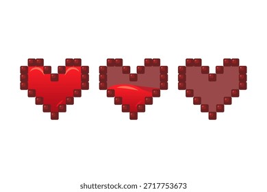 Pixel square game red hearts