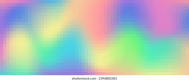 Pixel square rainbow pattern. Abstract wavy gradient mosaic background. Vector grid texture. Color geometric seamless holographic print.