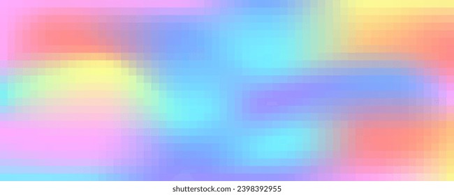 Pixel square rainbow pattern. Abstract gradient mosaic background. Vector grid texture. Color geometric seamless holographic print.