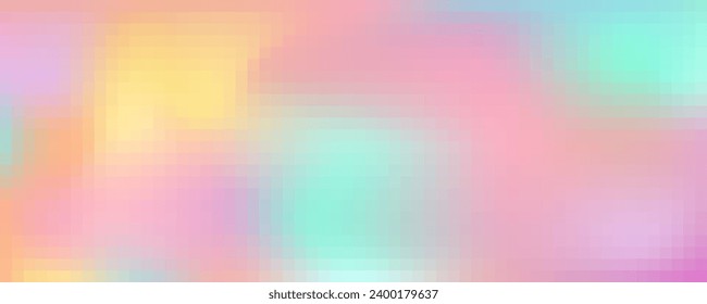 Pixel square rainbow pattern. Abstract gradient mosaic background. Vector grid texture. Color geometric seamless holographic print.