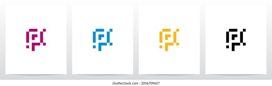 Pixel Square Rectangle Letter Logo Design P
