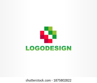 Pixel and square shape logo design template