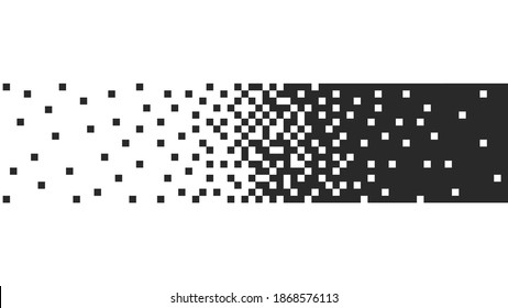 Pixel, squares, black. Line, horizontal bar halftone, random, small rectangles, banner. Vector design element, on an isolated white background.