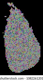 Pixel Sri Lanka Island Map. Vector geographic map in arbitrary colors on a black background. Vector concept of Sri Lanka Island Map done with regular square pixels.