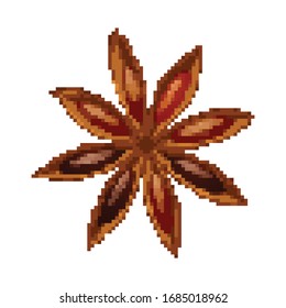 Estrellas de anís aisladas en el fondo blanco. Ilustración vectorial de 8 bits.