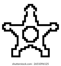 Pixel star badge icon vector, a retro-style award for quality or distinction. Ideal for gaming achievements, digital rewards, or nostalgic designs celebrating excellence and recognition.