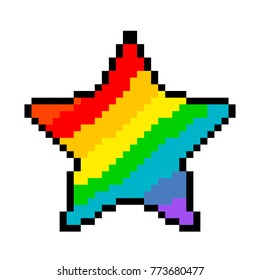 A pixel star icon in the colors of the rainbow. computer generated vector illustration isolated on white background