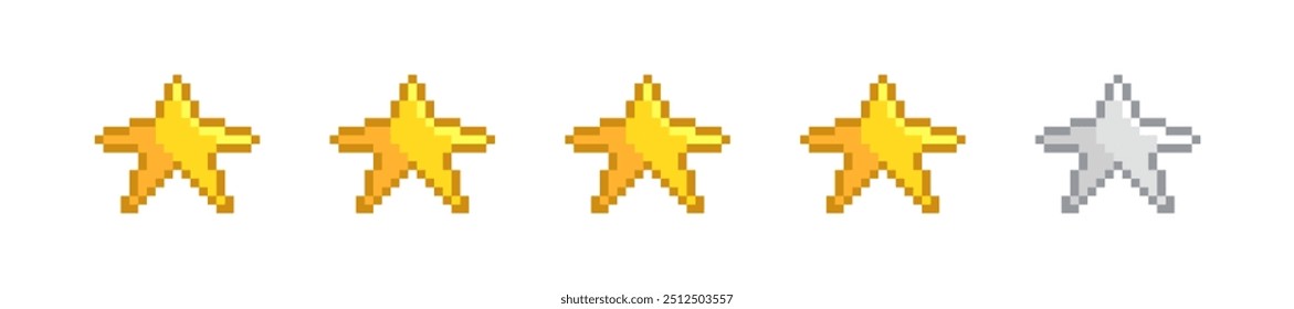 Iconos de conjunto de clasificación por estrellas de píxeles. Estilo plano. Iconos del vector.