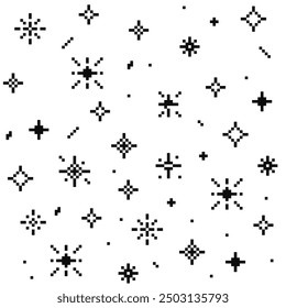 Pixel star retro 8 bit sparkle set. Shiny game pixel art effect set. Firework burst, space decoration. 90s aesthetics, y2k 