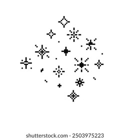 Pixel star retro 8 bit sparkle set. Shiny game pixel art effect set. Firework burst, space decoration. 90s aesthetics, y2k 