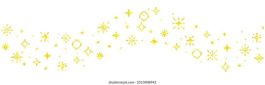 Pixel star retro 8 bit sparkle wavy border seamless frame. Shiny game pixel art effect set. Firework burst, space decoration. 90s aesthetics, y2k 