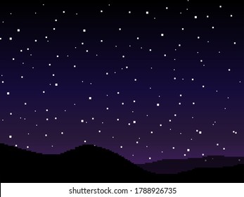 Pixel Starry Space Vector Background. Pixel Art. Pixel Space. 8 Bit. 