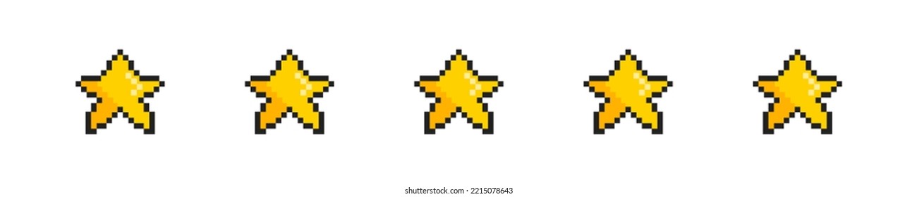 Pixel stars collection. Game element. Bit star icon set. Yellow pixels stars. Vector illustration.