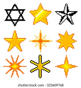 Estrellas de píxeles para iconos de juegos conjunto vectorial detallado alto