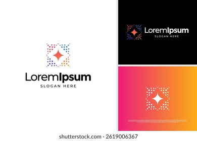 Pixel stars technology logo illustration design template