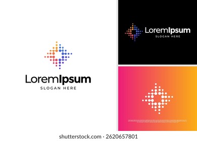 Pixel stars technology logo illustration design template