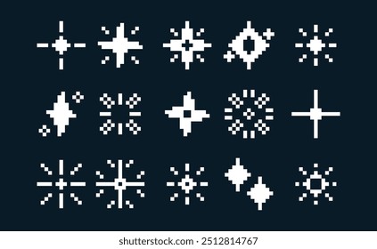 Pixel Stars vector set, sparkling stars clip art