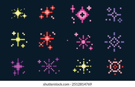 Pixel Stars vector set, sparkling stars clip art