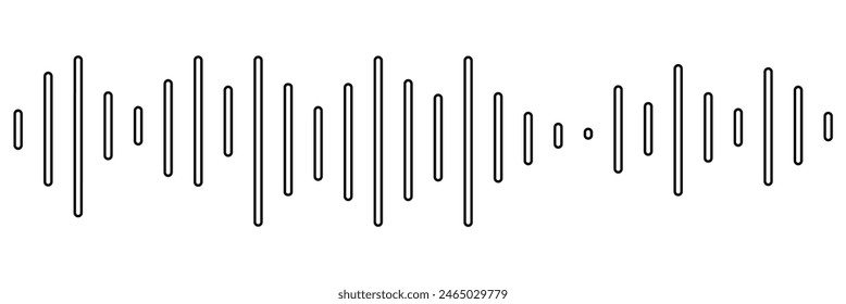 Forma de onda estéreo de píxeles. Sonido de audio y música. Espectro de audio. Ecualizador, vibración, onda de sonido, voz sobre fondo blanco.