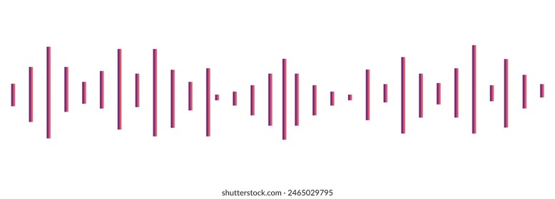 Pixel stereo waveform. Audio music sound wave. Audio spectrum. Equalizer, vibration, soundwave, voice on white background.
