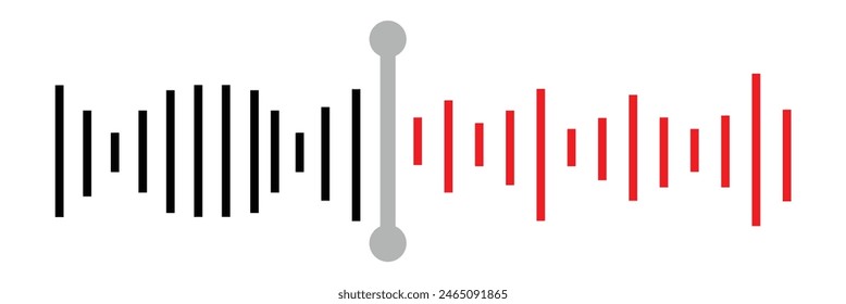 Pixel stereo waveform. Audio music sound wave. Audio spectrum. Equalizer, vibration, soundwave, voice on white background.