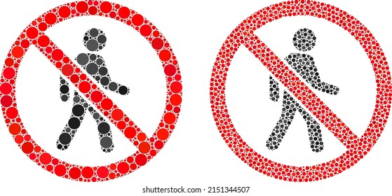 Pixel stop pedestrian man icon. Mosaic stop pedestrian man icon organized from round parts in random sizes and color tones. Vector spheric parts are organized into mosaic stop pedestrian man icon.