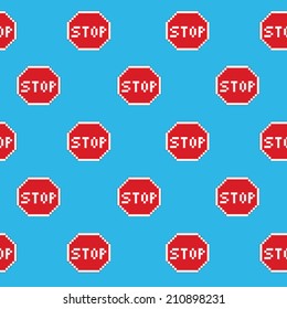 Pixel stop sign seamless pattern