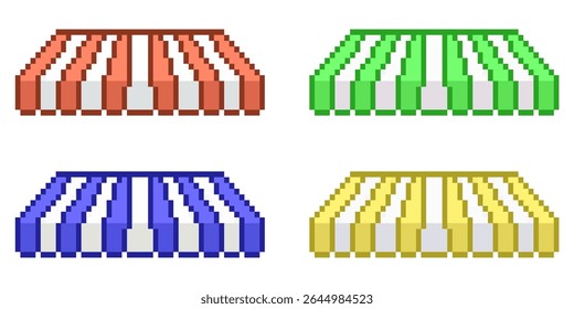 Pixel store canopy vector, featuring a retro, 8-bit aesthetic. Ideal for gaming shops, digital marketplaces, vintage storefronts, or adding a nostalgic touch to retail designs.