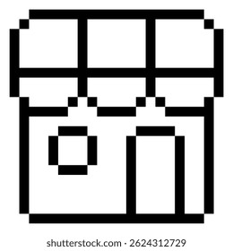 Pixel store icon vector with a small shop front and retro digital style. Ideal for game assets, online shop design, pixel marketplace, and playful retail interface illustrations.