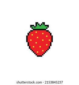 pixel strawberry icon.  Vector pixel art fruit fresh 8 bit logo for game