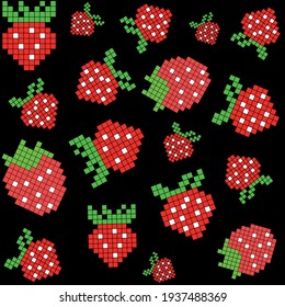 pixel strawberry, pattern fruit art